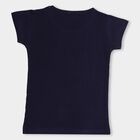 Girls' Deep Midnight Navy Blue Cotton Round Neck Casual T-Shirt, Navy Blue, small