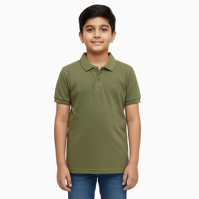 Boys Muted Olive Crew Neck Casual Half Sleeve T-Shirt