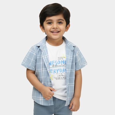 Infants Light Blue Cotton Half Sleeve Mandarin Casual Shirt