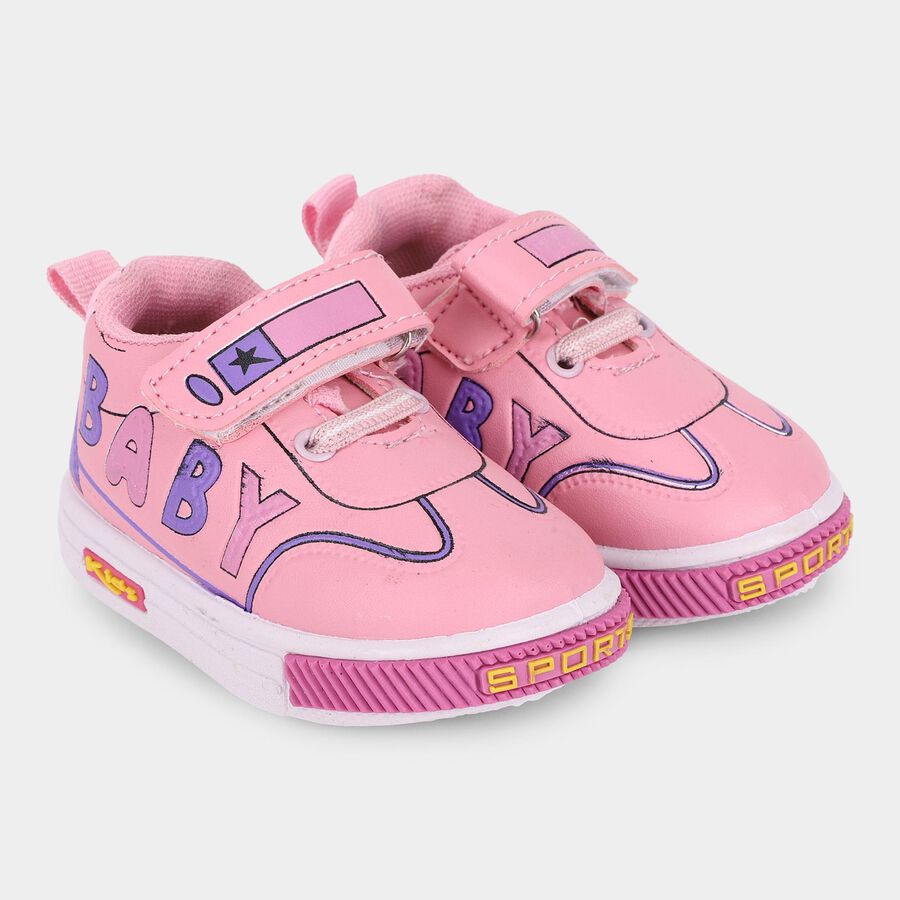 Girls Bright Bubblegum Pink Velcro Strap Casual Shoes, गुलाबी, large image number null
