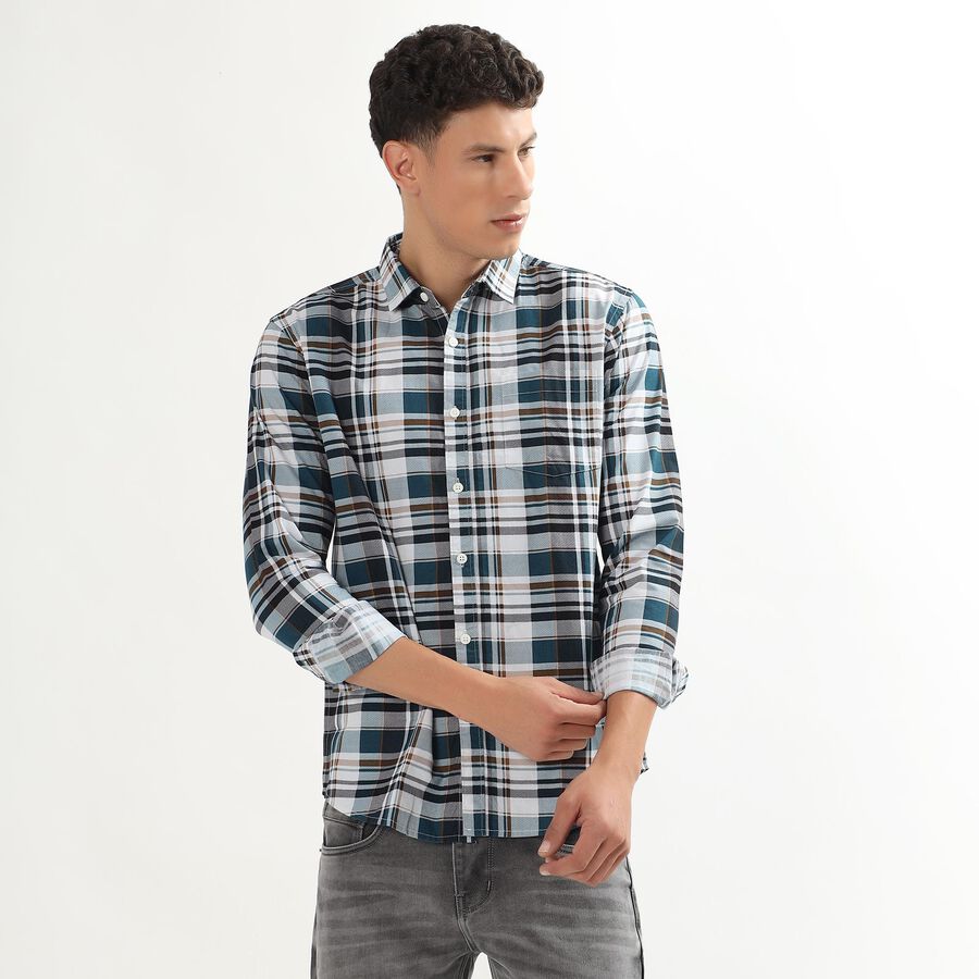 Men's 100% Cotton Casual Shirt, Teal Blue, large image number null