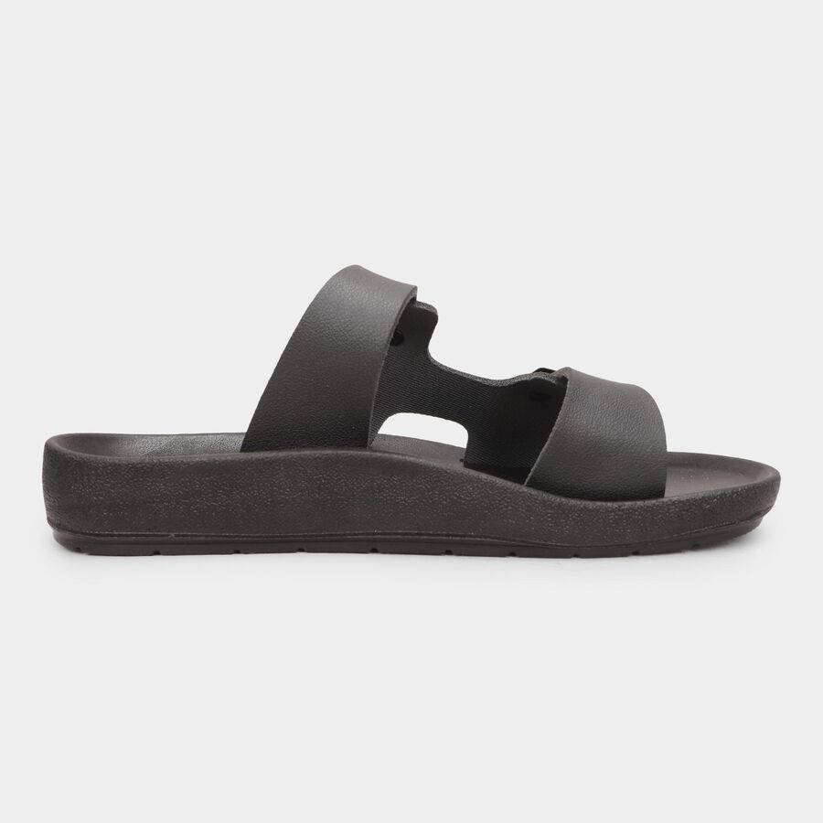 Men's Jet Black Buckle Strap Sandals, काला, large