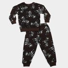 Boys Brown Crew Neck Graphic Print Baba Suit, Brown, small