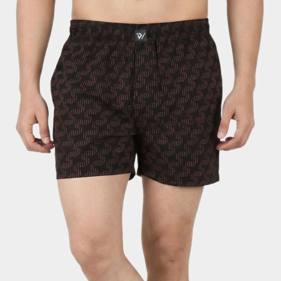 Men's Black Relaxed Fit Printed Boxers, Black, large