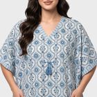 Women's Blue V-Neck Kaftan Nighty, मध्यम नीला, small