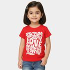 Girls' Red Cotton Blend Round Neck Casual Printed T-Shirt, Red, small