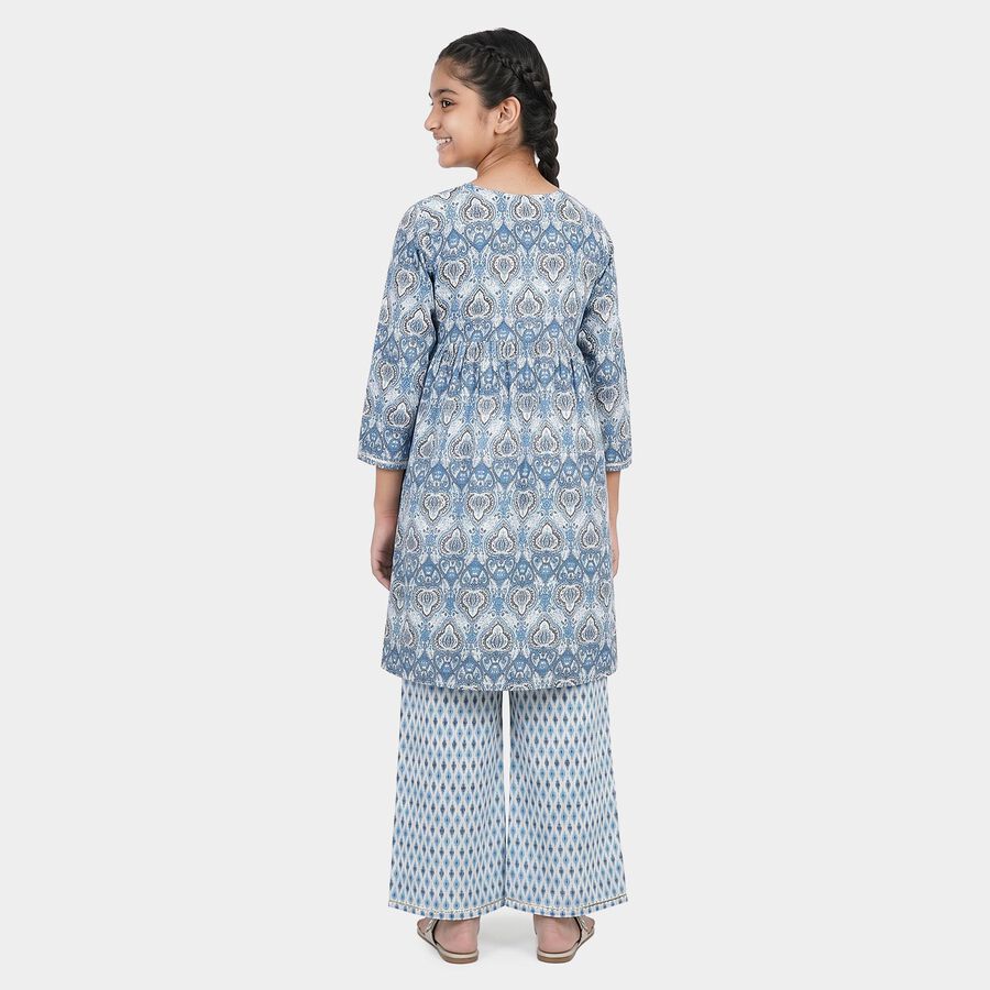 Girls Blue Round Neck Fusion Set Fusion Set, मध्यम नीला, large