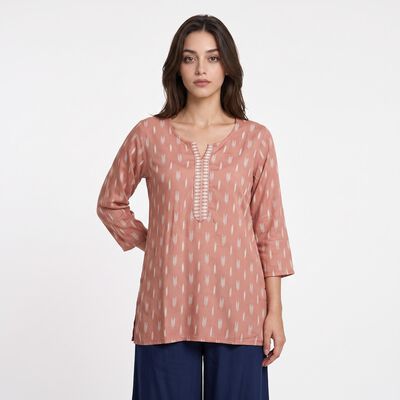 Women's Purple Round Neck Printed Straight Kurti