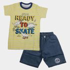 Boys White 100% Cotton Round Neck Dinosaur Printed Baba Suit, सफ़ेद, small