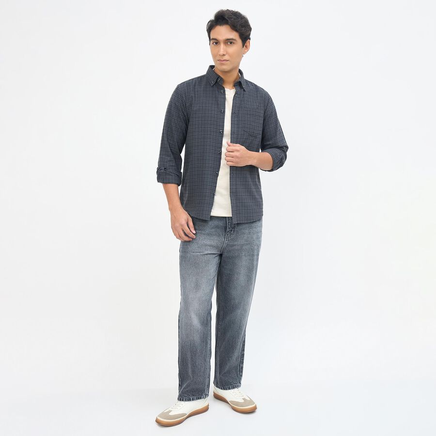 Men's Dark Grey Cotton Button Down Collar Casual Shirt, Dark Grey, large