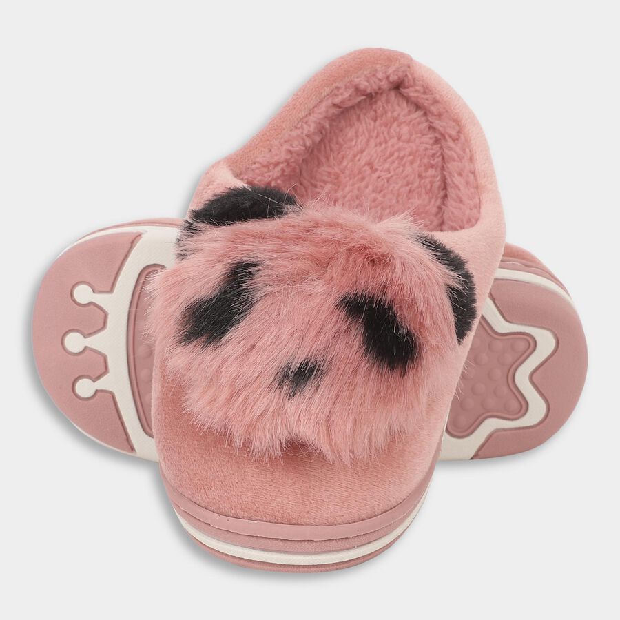 Kids Soft Dusty Pink Fur Slip-On Winter Slippers, गुलाबी, large image number null