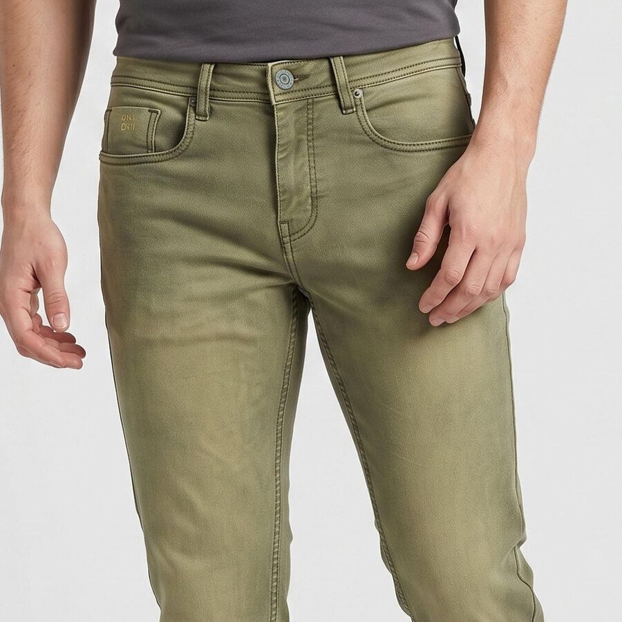 Men's Olive Green Slim Fit Faded Jeans, ओलिव, large