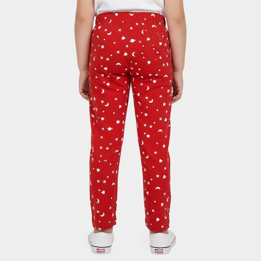 Girls Fuchsia Straight Fit Moon and Star Printed Cotton Pyjama, रानी (फ्यूशिया), large