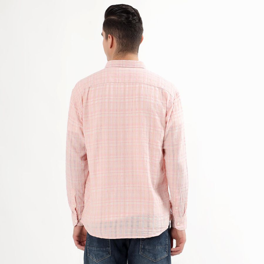 Men's Light Pink Cotton Checkered Casual Shirt, गुलाबी, large image number null