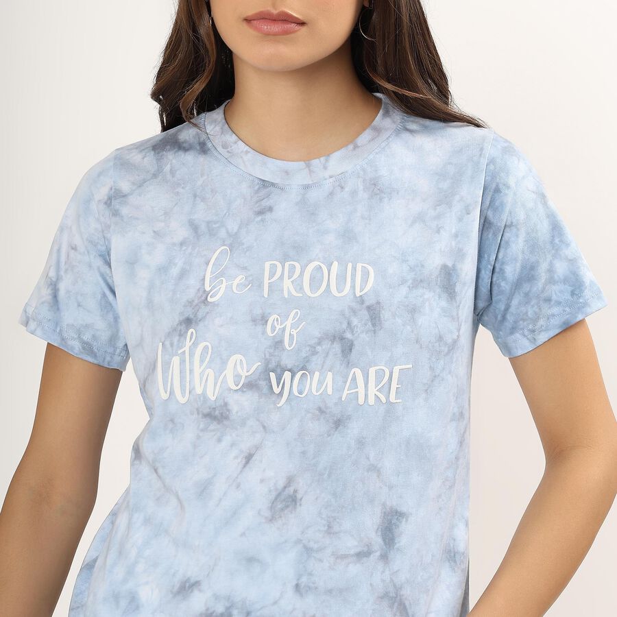Ladies' 100% Cotton Round Neck T-Shirt , Blue, large image number null