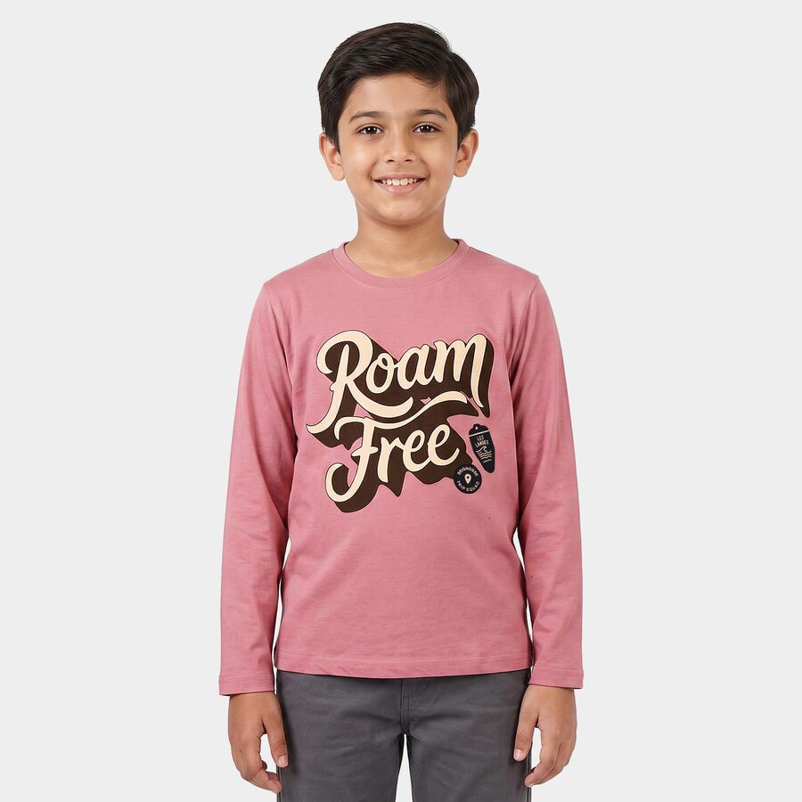 Boys Pink Crew Neck Regular T-Shirt, गुलाबी, large