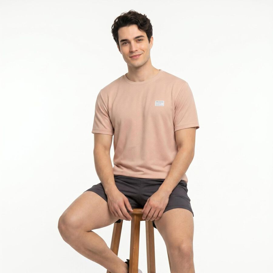 Men's Light Pink Round Neck Regular Drifit T-Shirt, हल्का गुलाबी, large