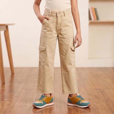 Girls' Beige Relaxed Fit Cargo Jeans