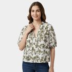 Women's Green Cotton Mandarin Collar Casual Shirt, Light Green, small