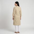 Women's Beige Cotton V-Neck Embellished Kurta, Beige, small