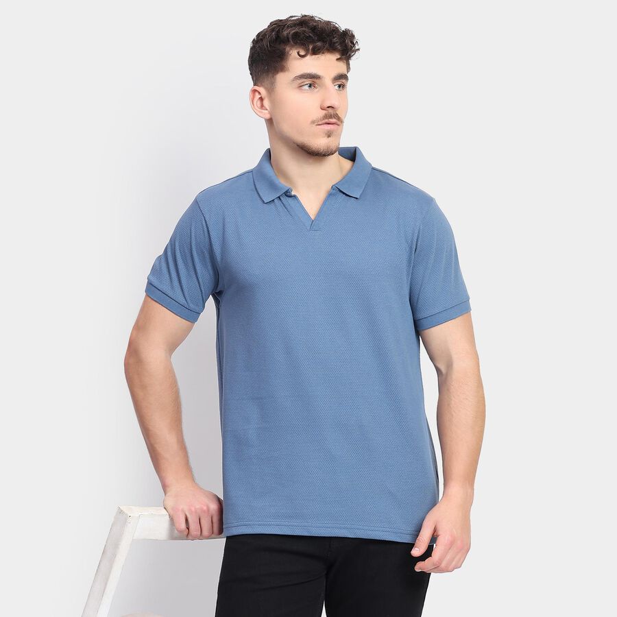 Men's Collared Half Sleeves T-Shirt , मध्यम नीला, large image number null