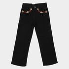 Girls Black Straight Fit Embroidered Jeans, काला, small