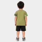 Boys Olive Green 100% Cotton Crew Neck Graphic Print Baba Suit, ओलिव, small