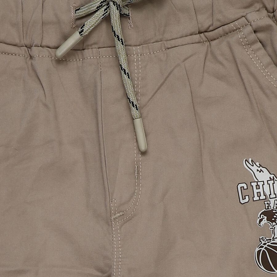 Boys' Beige Cotton Regular Fit Trousers, गहरा पीला, large