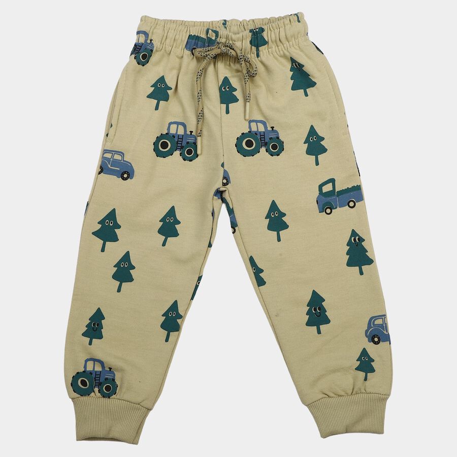Boys' Beige Cartoon Print Drawstring Jogger Pyjama, Beige, large