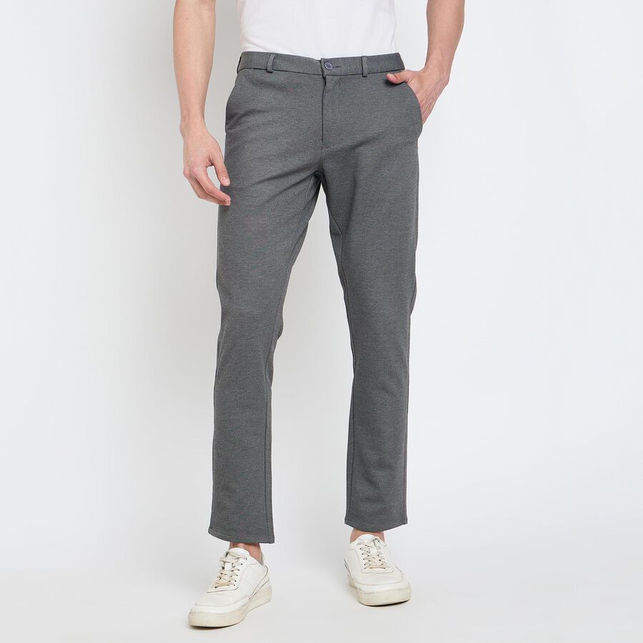 Men's Slim Fit Casual Trousers, हल्का ग्रे, large image number null
