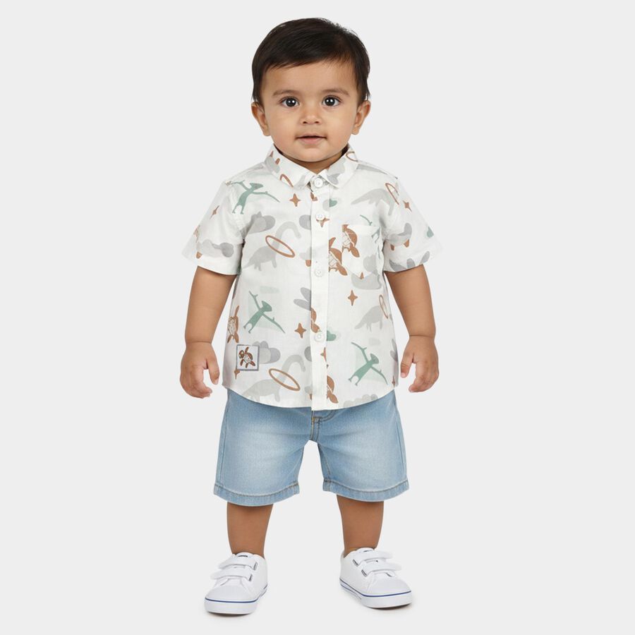 Infants White 100% Cotton Short Sleeves Collar Regular Fit Shirt, सफ़ेद, large
