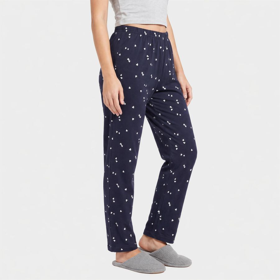 Women's Navy Blue Straight Fit Heart Printed Pyjama, Navy Blue, large