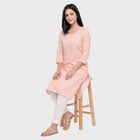 Women's Pink Round Neck Embroidered Kurta, Pink, small