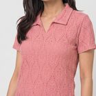 Women's Pink Polo Neck Polo T-Shirt, Pink, small