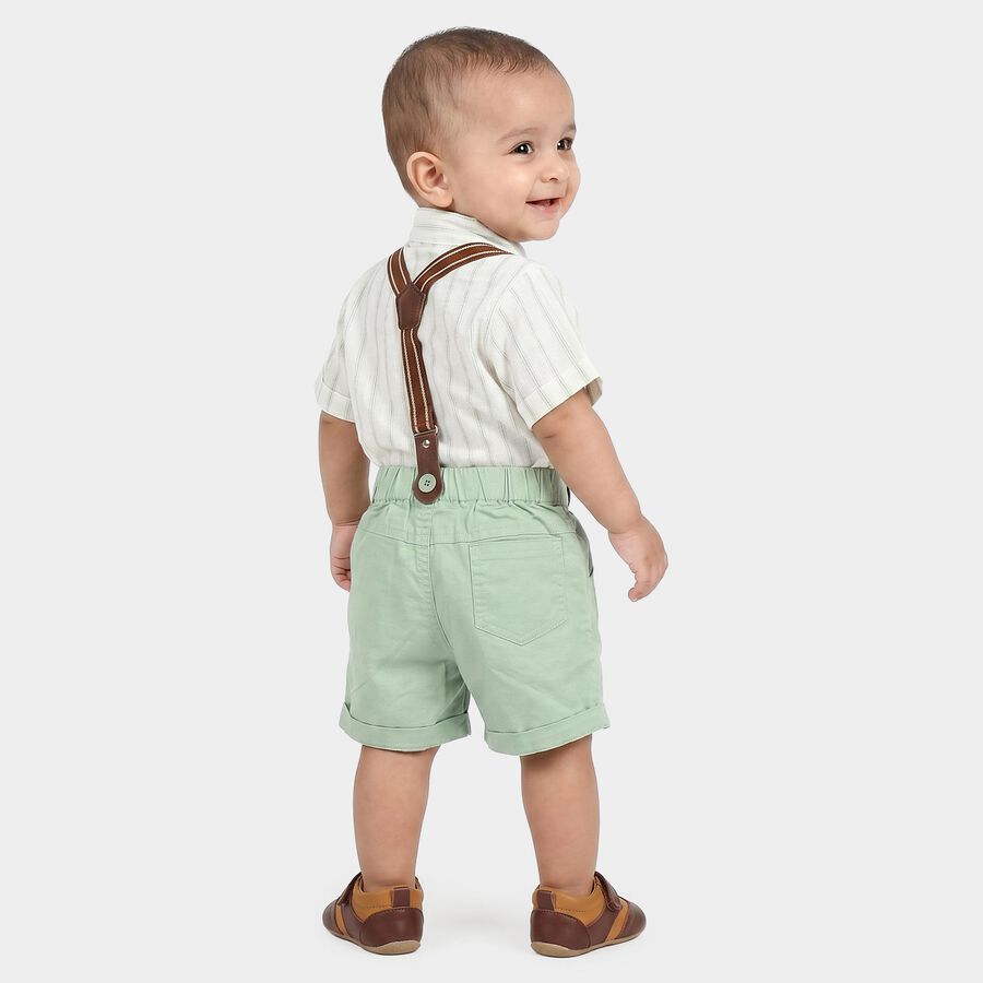 Infants' Mint Green Mandarin Collar Striped Suspender Baba Suit, Light Green, large