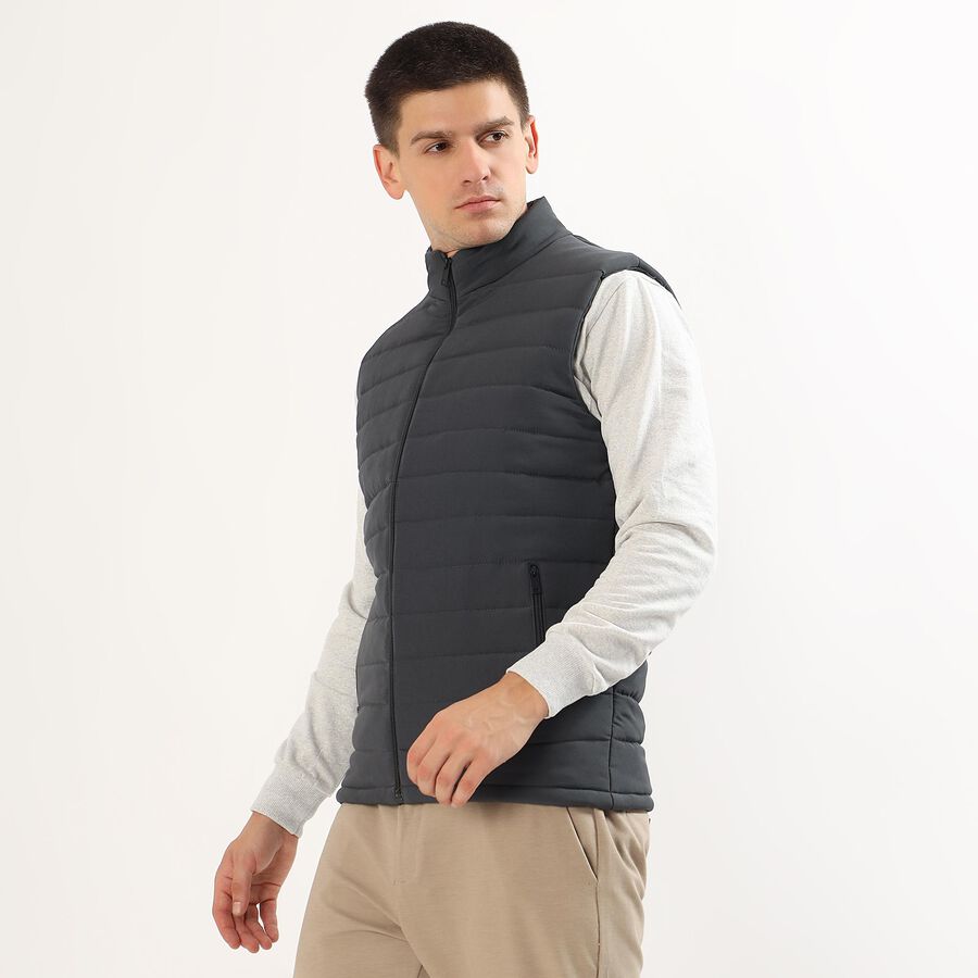Men's Dark Grey High Neck Sleeveless Jacket, Dark Grey, large image number null