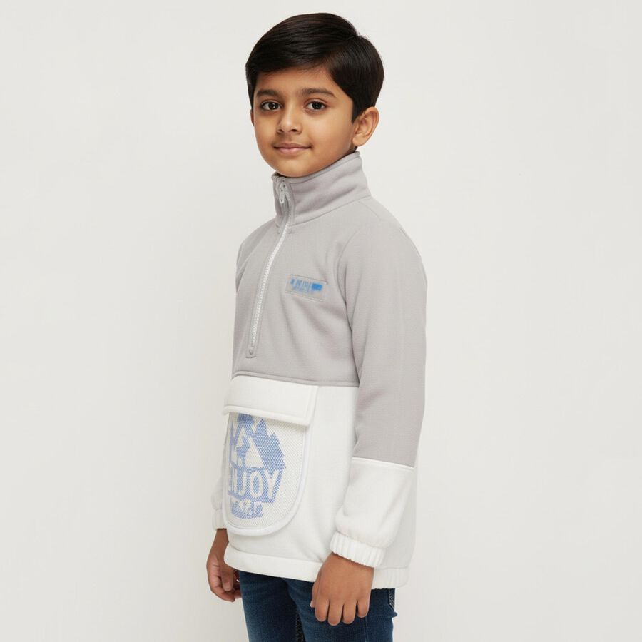 Boys Light Grey Half Zip Casual Sweatshirt, हल्का ग्रे, large image number null