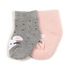 Infants Muted Gray and Soft Peach Regular Fit Embroidered Pack of 2 Socks, हल्का गुलाबी, small image number null