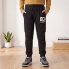Boys' Black Jogger Graphic Printed Winter Pyjama, काला, small