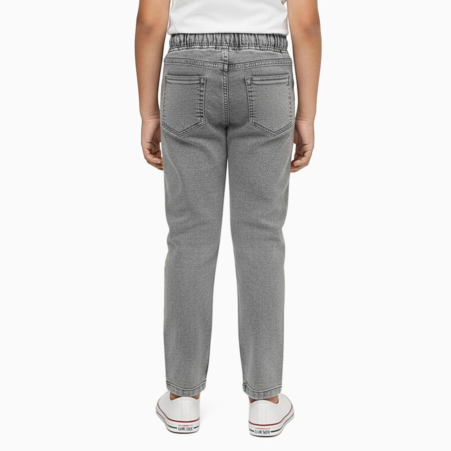 Boys Muted Grey Regular Fit Printed Jogger Jeans, Light Grey, large image number null