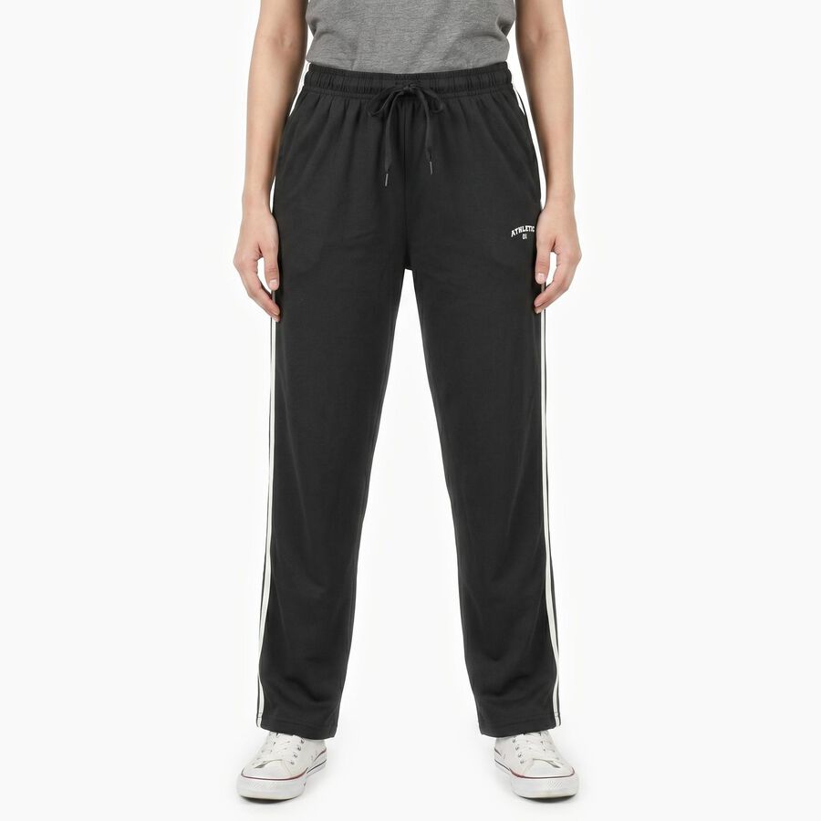 Women's Dark Grey Regular Fit Side-Striped Track Pants, Dark Grey, large