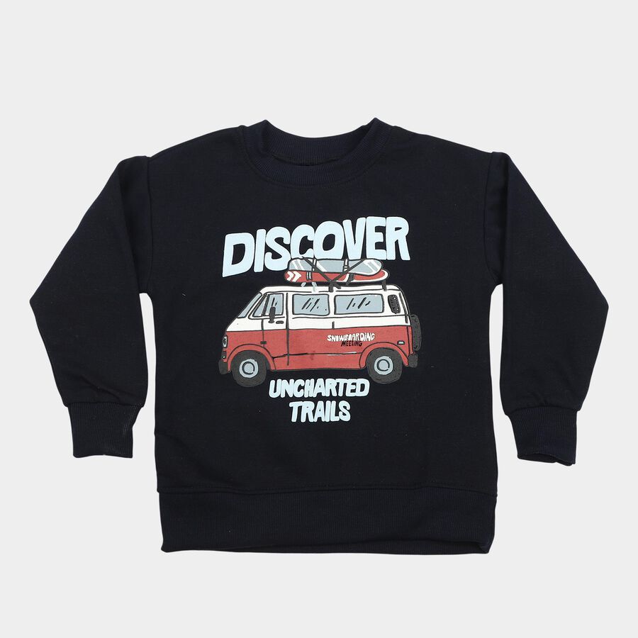 Boys' Navy Blue Crew Neck Graphic Print Sweatshirt, Navy Blue, large