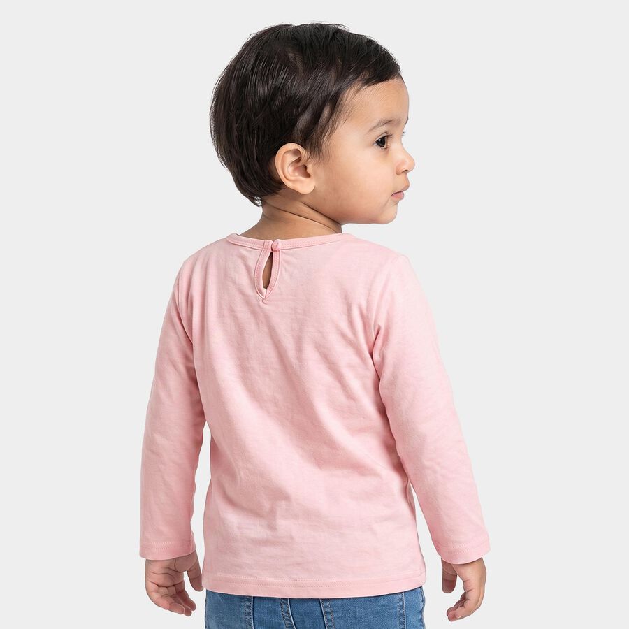 Infants Pink Cotton Round Neck Regular T-Shirt, गुलाबी, large