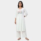 Women's White Cotton Round Neck Straight Kurta, White, small