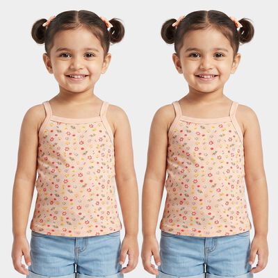 Girls Coral Cotton Square Neck Sleeveless Vest