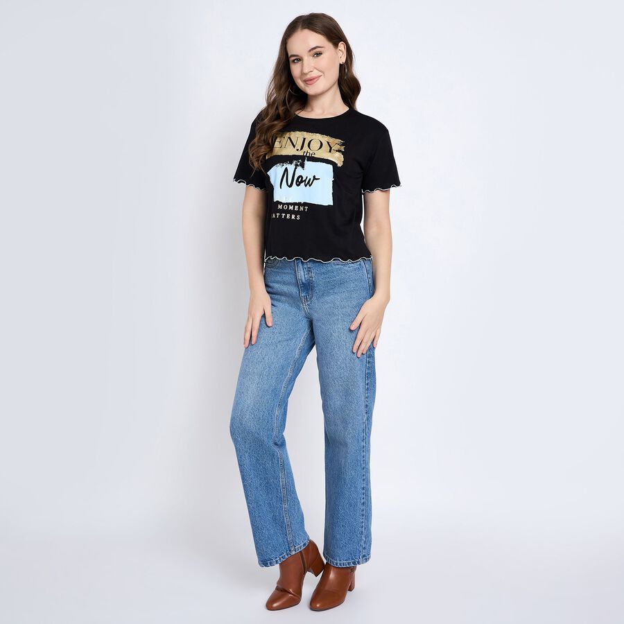 Ladies' 100% Cotton Crop  Top, Black, large image number null