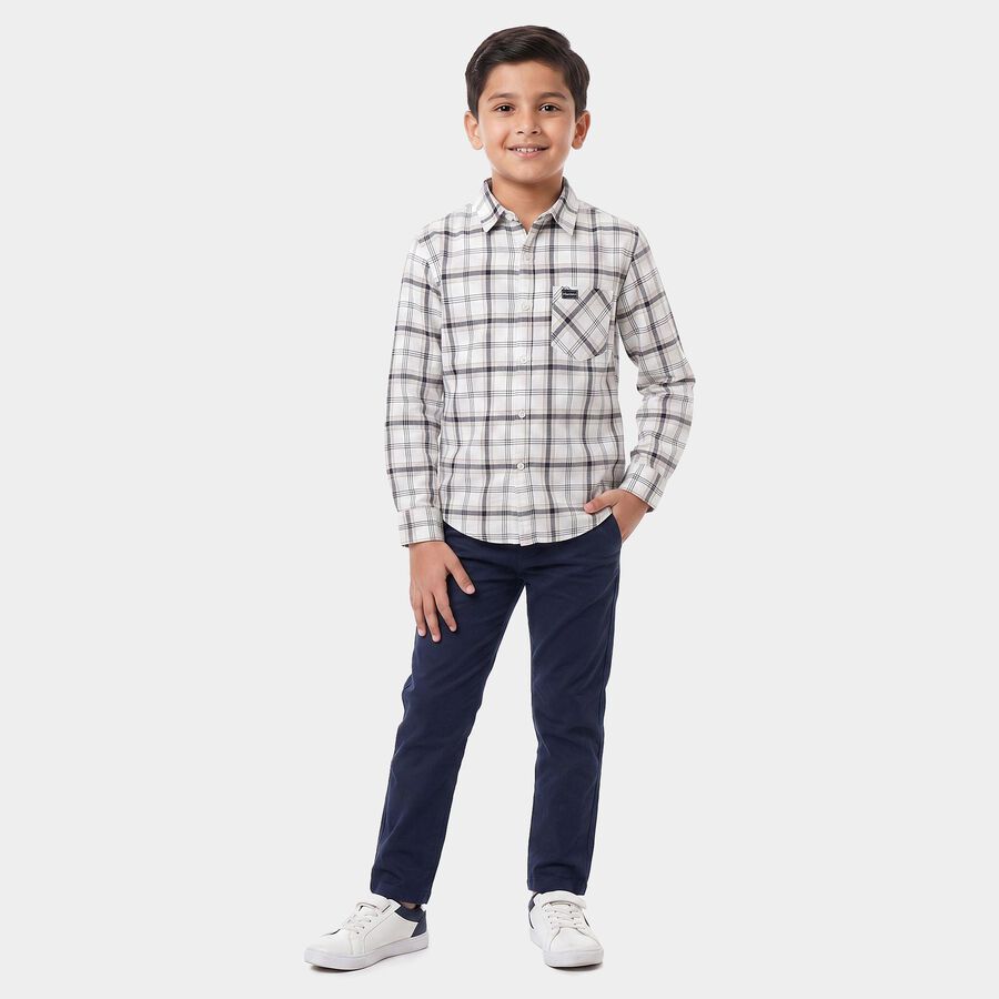 Boys White Cotton Long Sleeve Collared Shirt, सफ़ेद, large