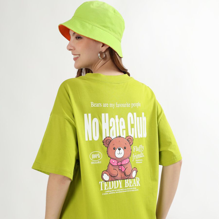 Women's Lime Green Cotton Round Neck Casual T-Shirt, Neon Green, large