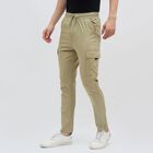 Men's Muted Beige Slim Fit Cargo Track Pants, Light Green, small image number null