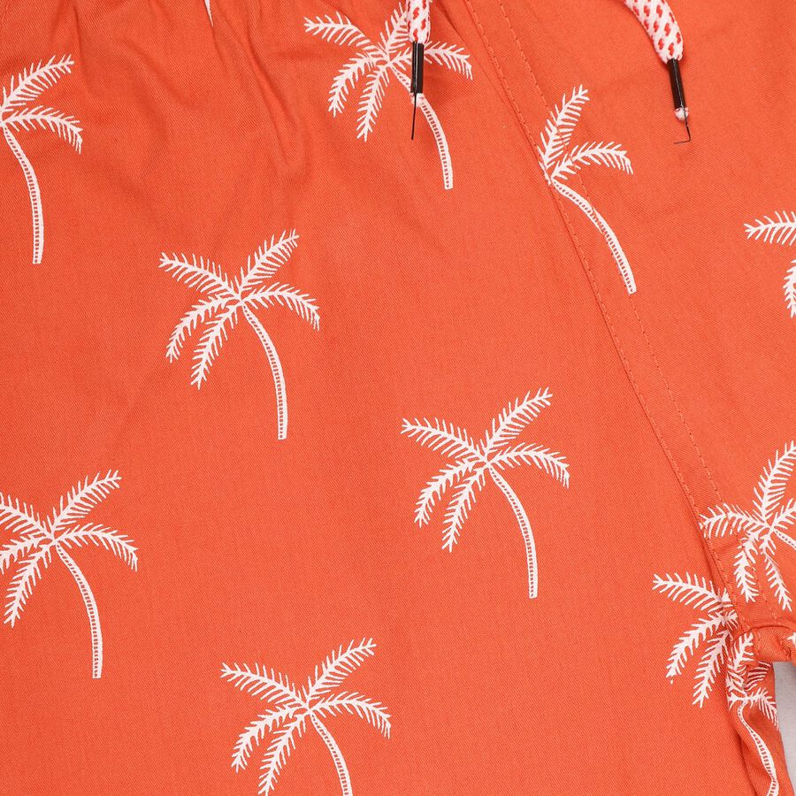 Boys' Bright Orange Printed Elastic Waist Bermuda Shorts, Rust, large image number null